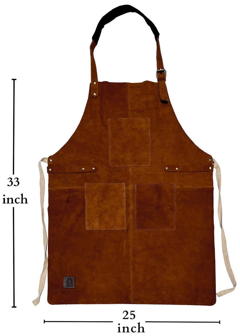RUSTIC TOWN Leather Grill Work Apron with Tool Pockets ~ Adjustable up to XXL for Men & Women ~ Shop Apron Leather Tool Apron (Tan) - Image 3